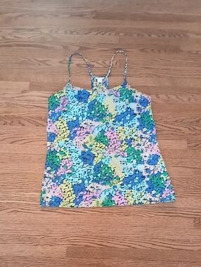 J. Crew Colorful Floral Semi Sheer Skinny Strap Top Size 4 Ptp 17.5"